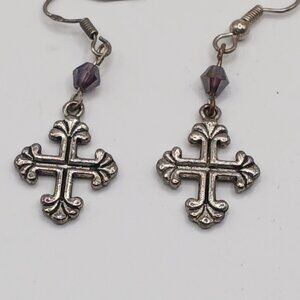 Small Silver toned Cross Earrings